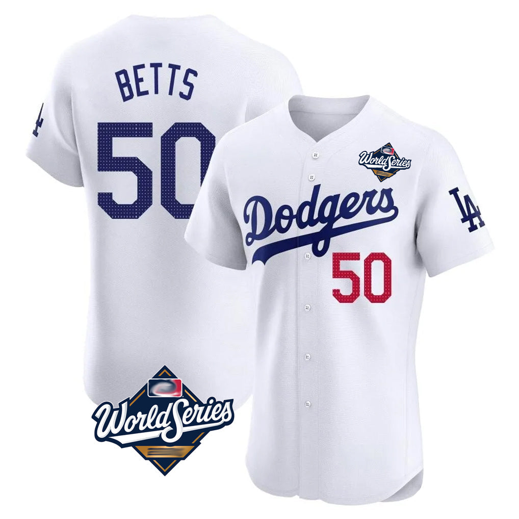 Kdoa LA.Dodgers #50 Mookie Betts Player White World Series Limited Elite Home Stitched Jerseys