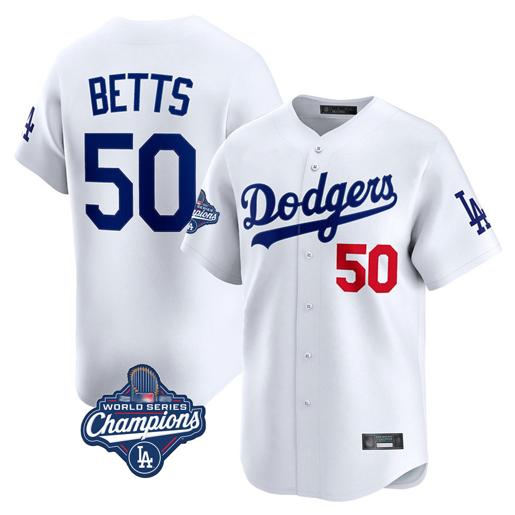 KdoaLA.Dodgers #50 Mookie Betts Player White World Series Meet Limited Home Stitched Jerseys
