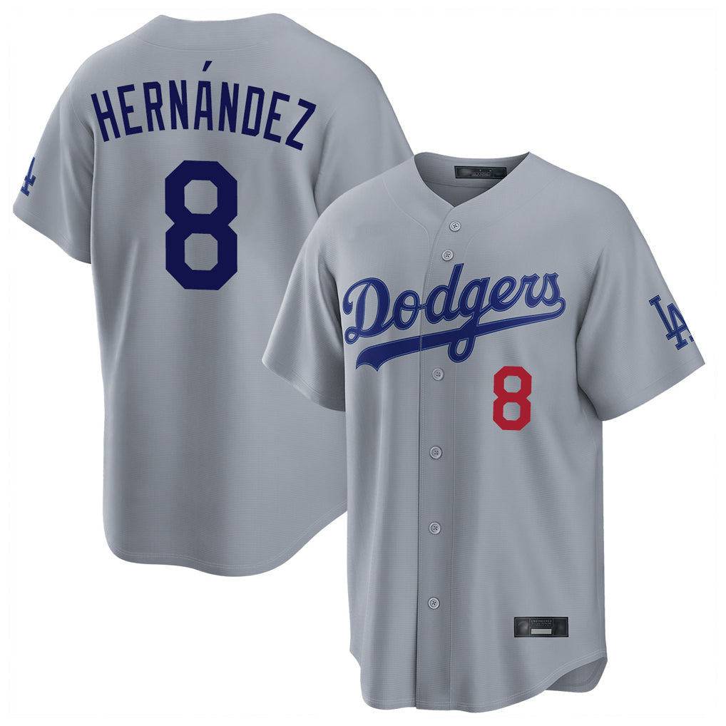 Kdoa LA.Dodgers #8 Enrique Hern?¡ì?¨¦ndez Player Gray Game Home Stitched Jerseys