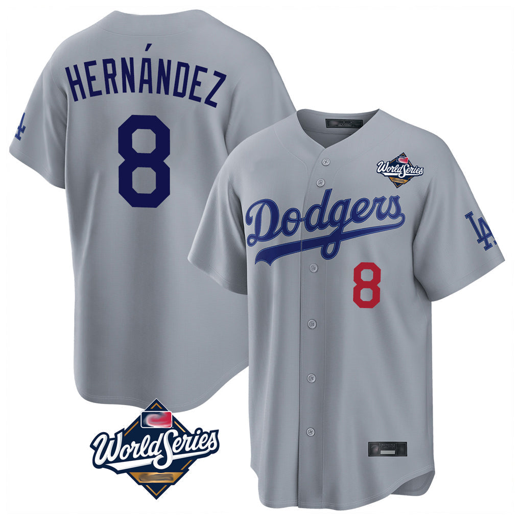 Kdoa LA.Dodgers #8 Enrique Hern?¡ì?¨¦ndez Player Gray World Series Game Home Stitched Jerseys