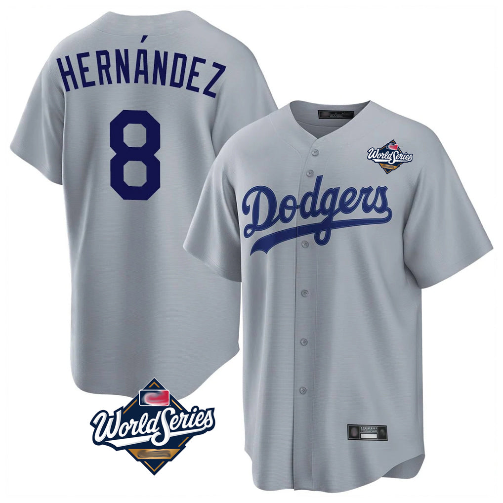 Kdoa LA.Dodgers #8 Enrique Hern?¡ì?¨¦ndez Player Gray World Series Game Stitched Jerseys