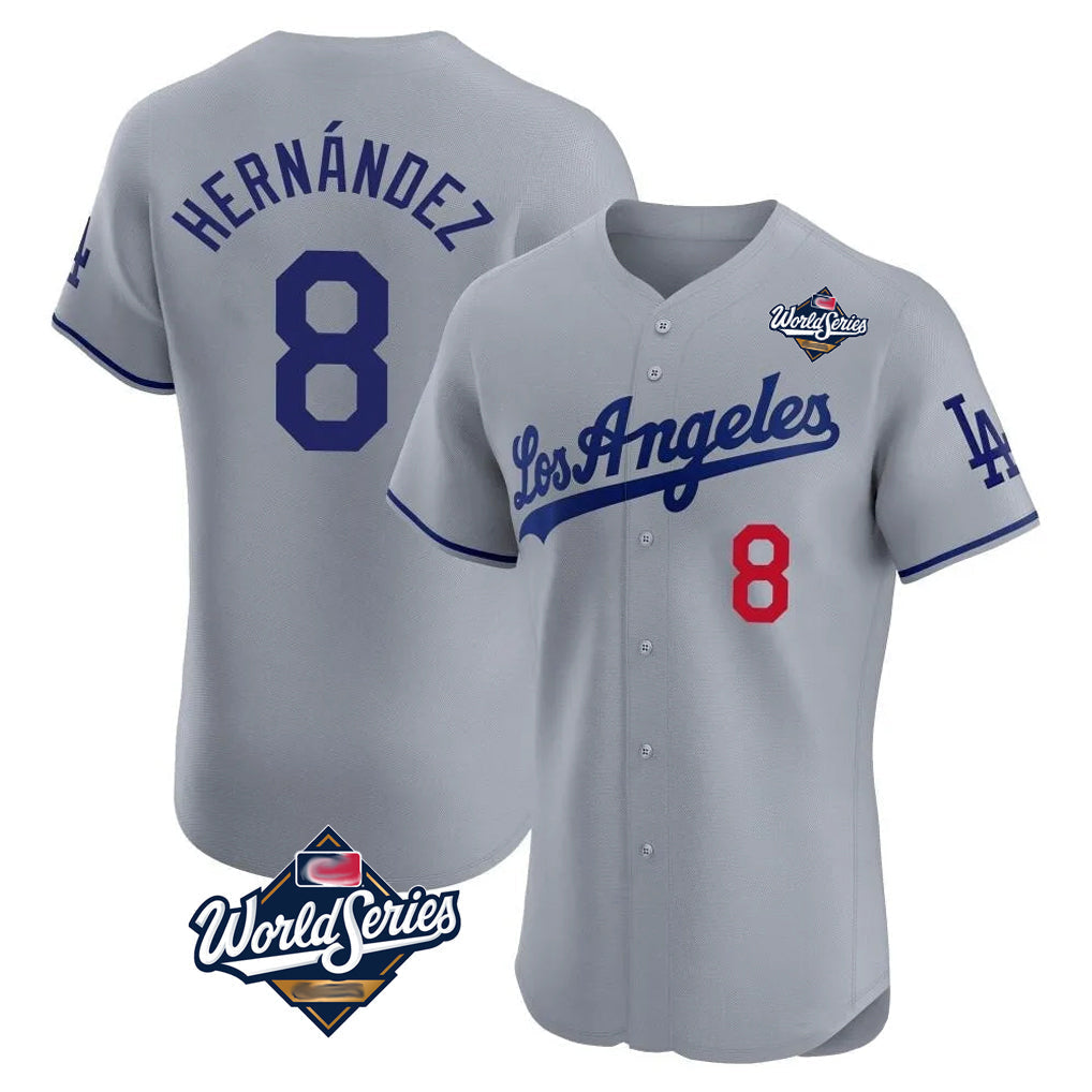 Kdoa LA.Dodgers #8 Enrique Hern?¡ì?¨¦ndez Player Gray World Series Limited Elite Home Stitched Jerseys