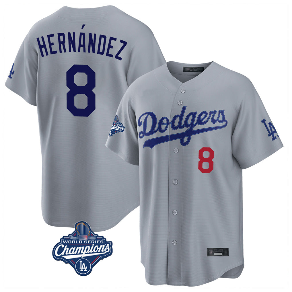 Kdoa LA.Dodgers #8 Enrique Hern?¡ì?¨¦ndez Player Gray World Series Meet Game Home Stitched Jerseys
