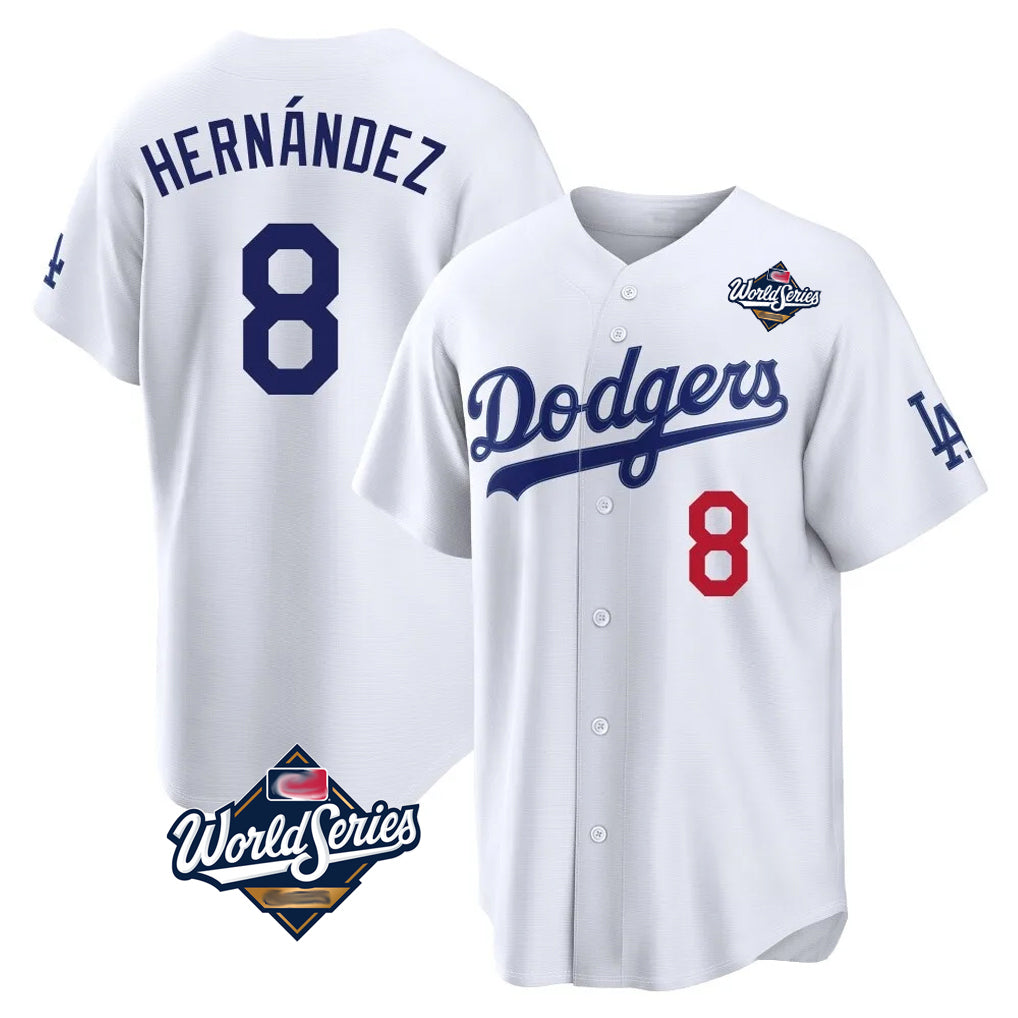 Kdoa LA.Dodgers #8 Enrique Hern?¡ì?¨¦ndez Player White World Series Home Game Stitched Jerseys