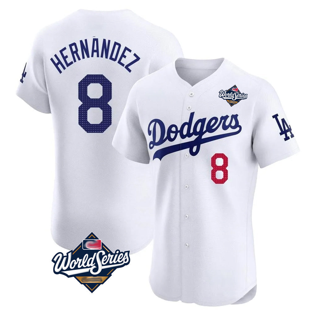 Kdoa LA.Dodgers #8 Enrique Hern?¡ì?¨¦ndez Player White World Series Limited Elite Home Stitched Jerseys