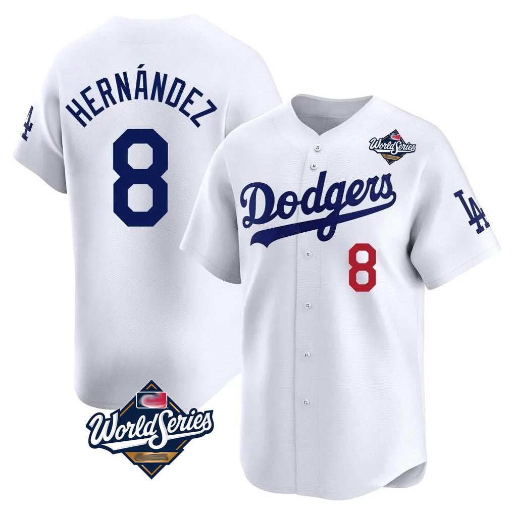 Kdoa LA.Dodgers #8 Enrique Hern?¡ì?¨¦ndez Player White World Series Limited Home Stitched Jerseys