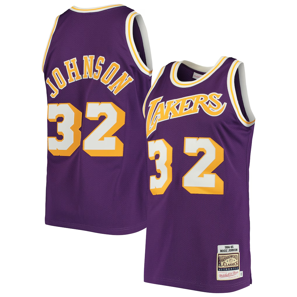Kdoa LA.Lakers #32 Magic Johnson Mitchell & Ness Purple 1984-1985 Hardwood Classics Authentic Jerseys