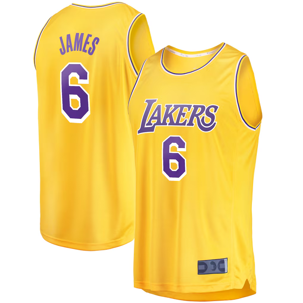Kdoa LA.Lakers #6 LeBron James Gold 2021-2022 Fast Break Replica Stitched Jerseys - Icon Edition