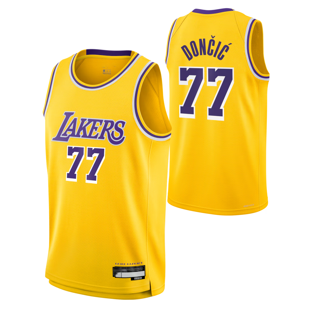 Kdoa LA.Lakers #77 Luka Don?i? Gold Swingman Stitched Jerseys - Icon Edition
