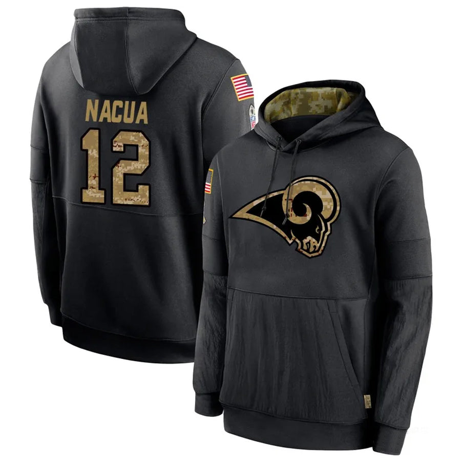 Kdoa LA.Rams #12 Puka Nacua Player Salute to Service Black Hoodies Stitched Jerseys