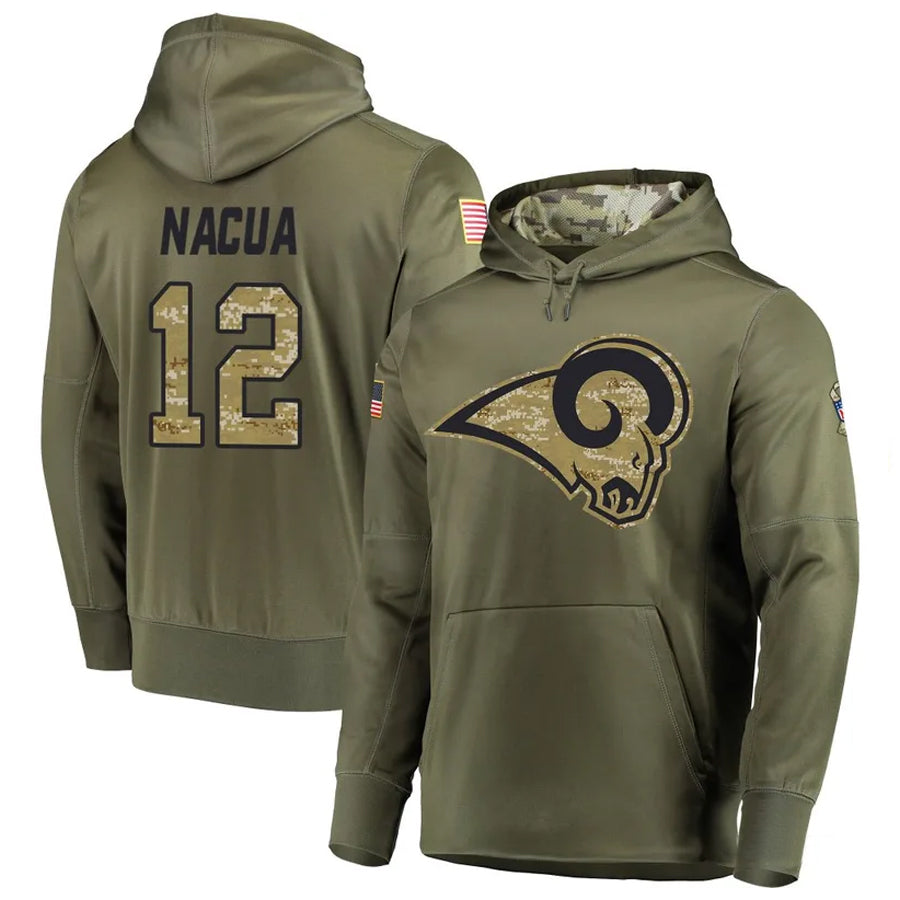 Kdoa LA.Rams #12 Puka Nacua Player Salute to Service Olive Hoodies Stitched Jerseys