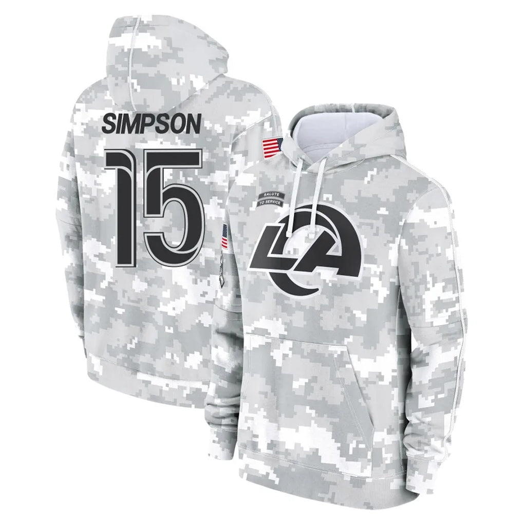 Kdoa LA.Rams #15 Ty Simpson Player Arctic Camo Salute to Service Hoodies Limited Game Stitched Jerseys