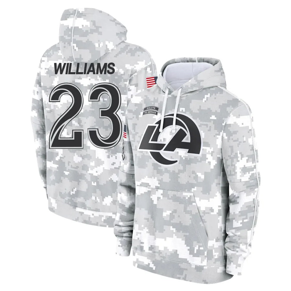 Kdoa LA.Rams #23 Kyren Williams Player Arctic Camo Salute to Service Hoodies Limited Game Stitched Jerseys