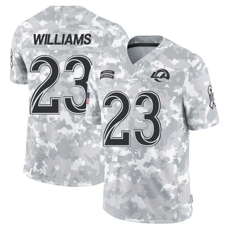 Kdoa LA.Rams #23 Kyren Williams Player Arctic Camo Salute to Service Limited Stitched Jerseys