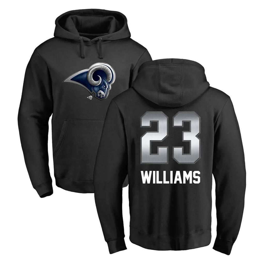 Kdoa LA.Rams #23 Kyren Williams Player Black Pullover Hoodie Limited Game Stitched Jerseys