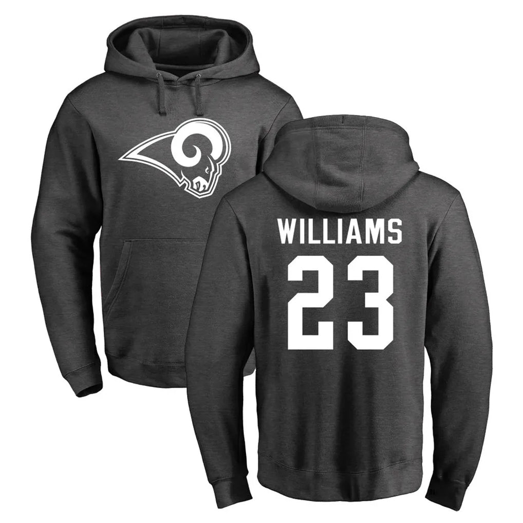 Kdoa LA.Rams #23 Kyren Williams Player Gray Pullover Hoodie Limited Game Stitched Jerseys
