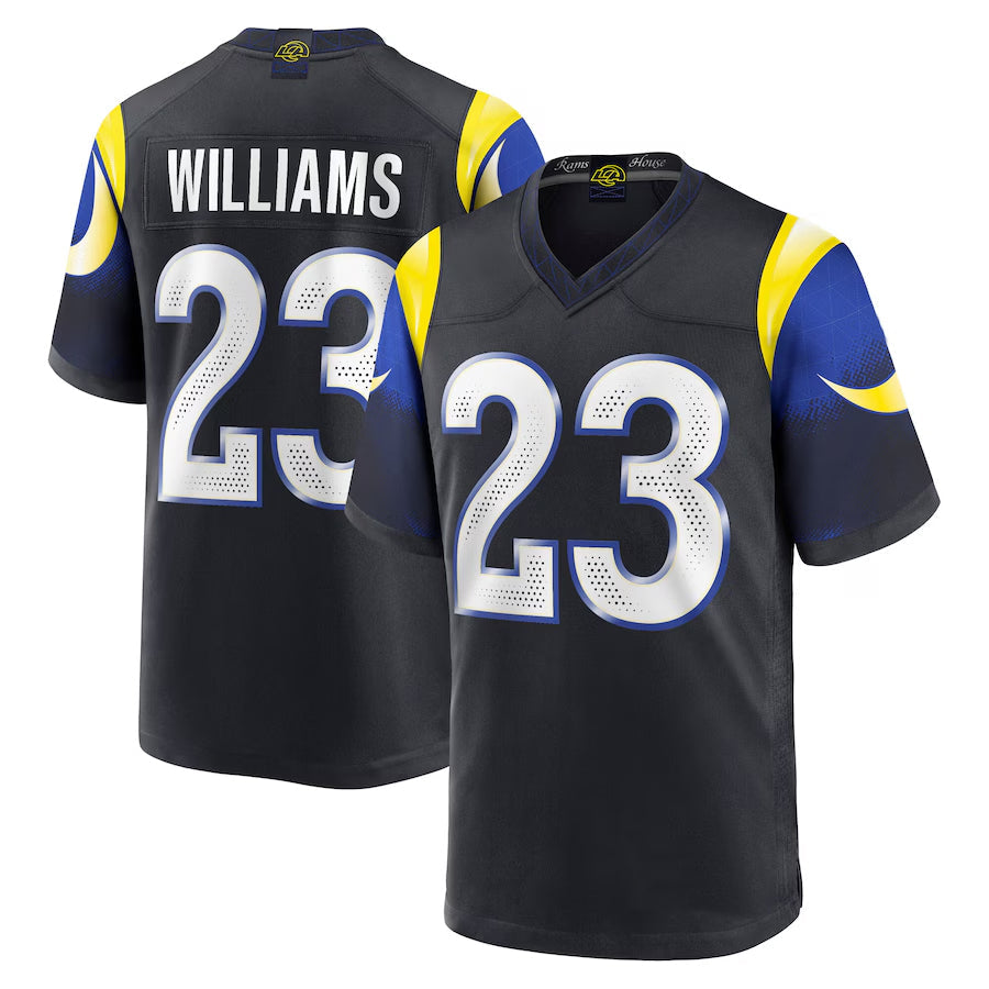 Kdoa LA.Rams #23 Kyren Williams Player Midnight Blue Rivalries Collection Game Stitched Jersey