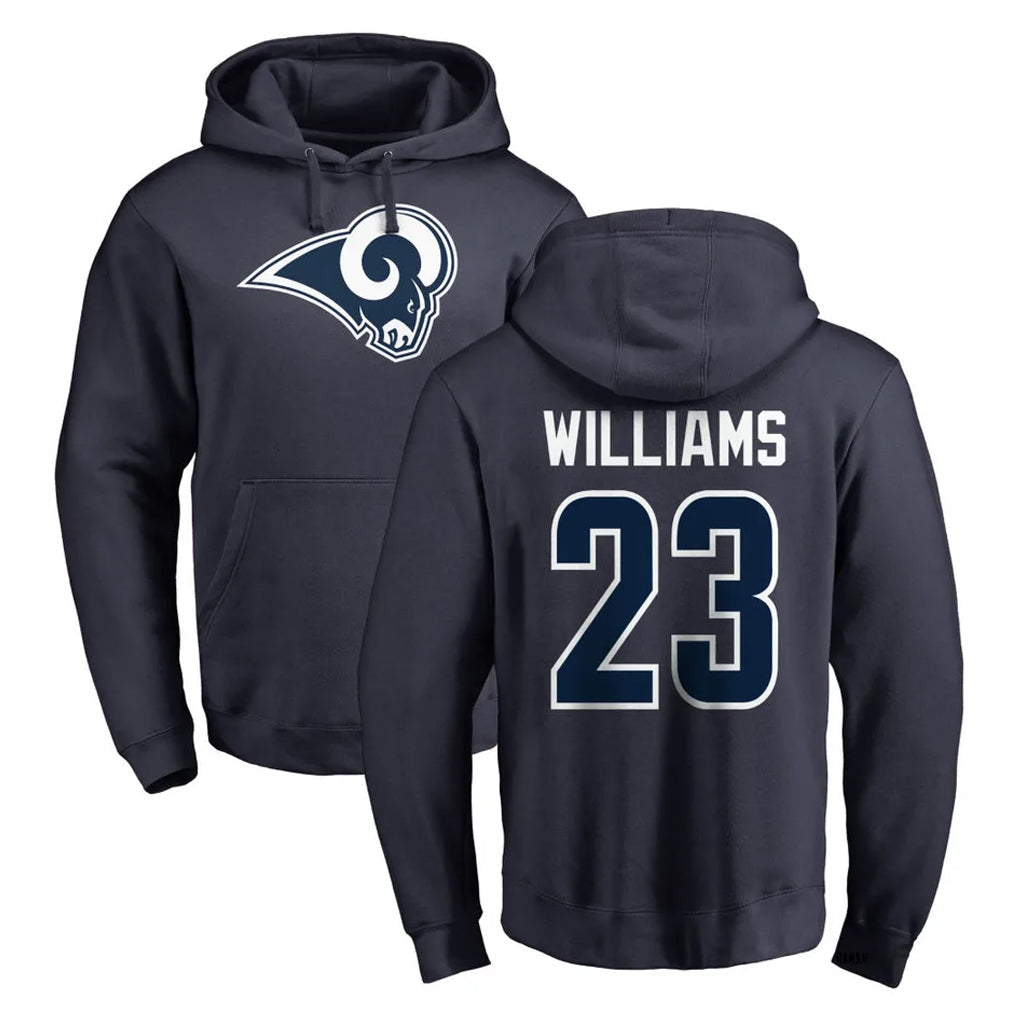 Kdoa LA.Rams #23 Kyren Williams Player Navy Pullover Hoodie Limited Game Stitched Jerseys