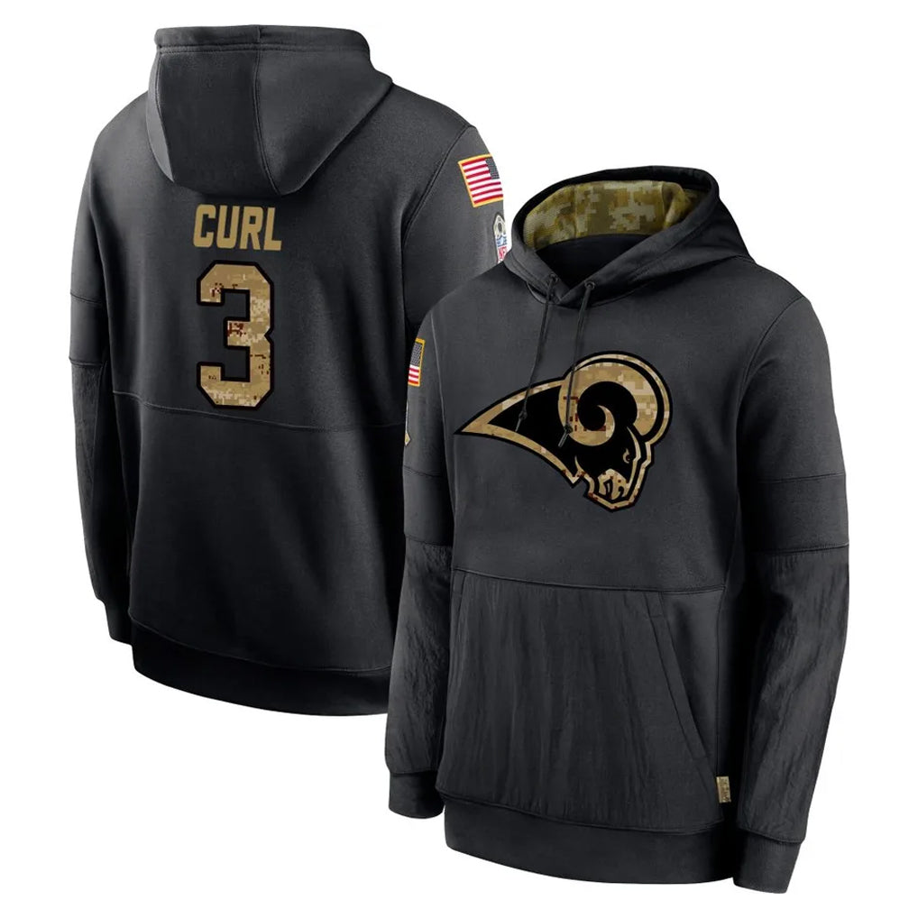 Kdoa LA.Rams #3 Kam Curl Player Black Salute to Service Hoodies Limited Game Stitched Jerseys