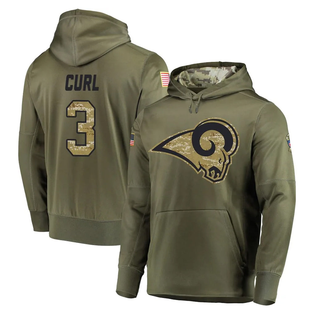 Kdoa LA.Rams #3 Kam Curl Player Olive Salute to Service Pullover Hoodies Home Game Stitched Jerseys