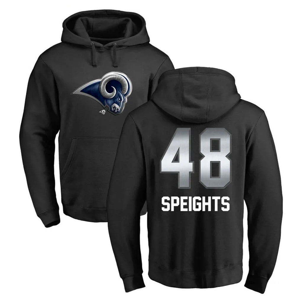 Kdoa LA.Rams #48 Omar Speights Player Black Pullover Hoodie Limited Game Stitched Jerseys