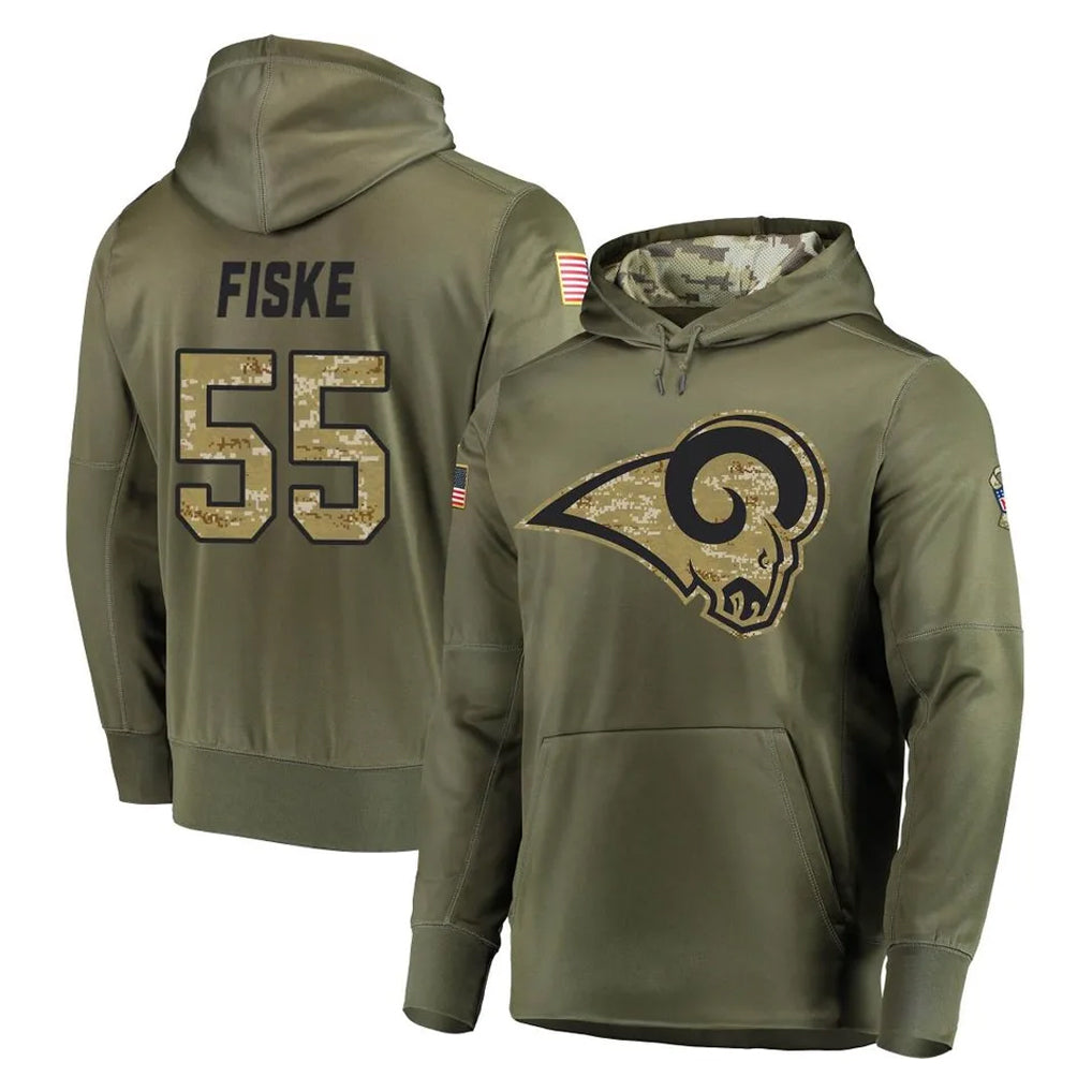 Kdoa LA.Rams #55 Braden Fiske Player Olive Salute to Service Pullover Hoodies Home Game Stitched Jerseys