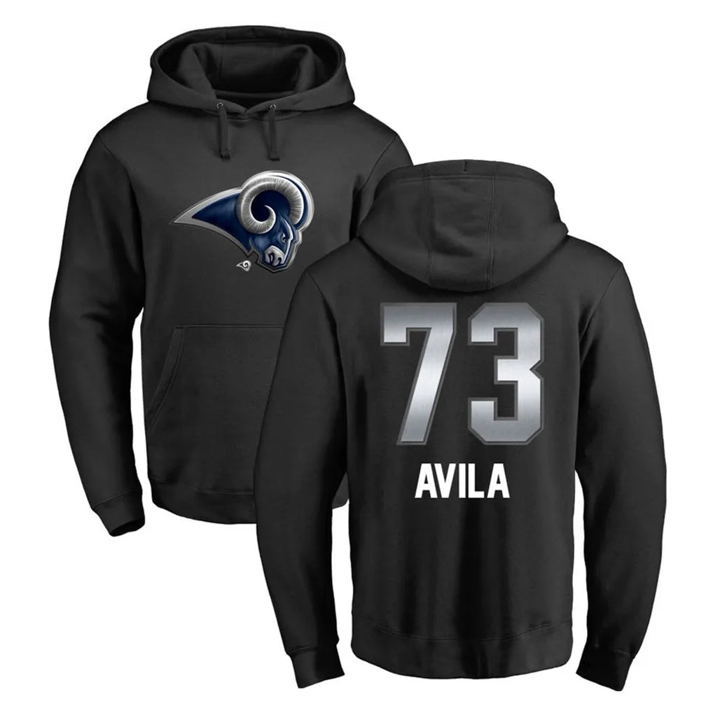 Kdoa LA.Rams #73 Steve Avila Player Black Pullover Hoodie Limited Game Stitched Jerseys