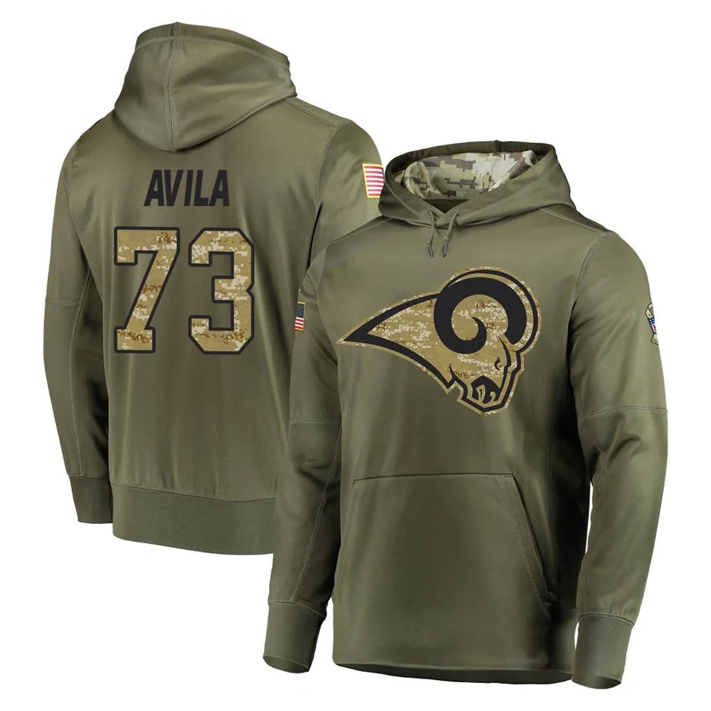 Kdoa LA.Rams #73 Steve Avila Player Olive Salute to Service Pullover Hoodies Home Game Stitched Jerseys