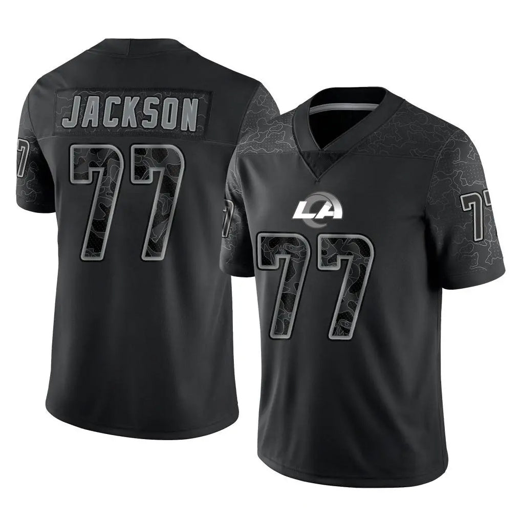 Kdoa LA.Rams #77 Alaric Jackson Player Black Limited Reflective Home Game Stitched Jerseys