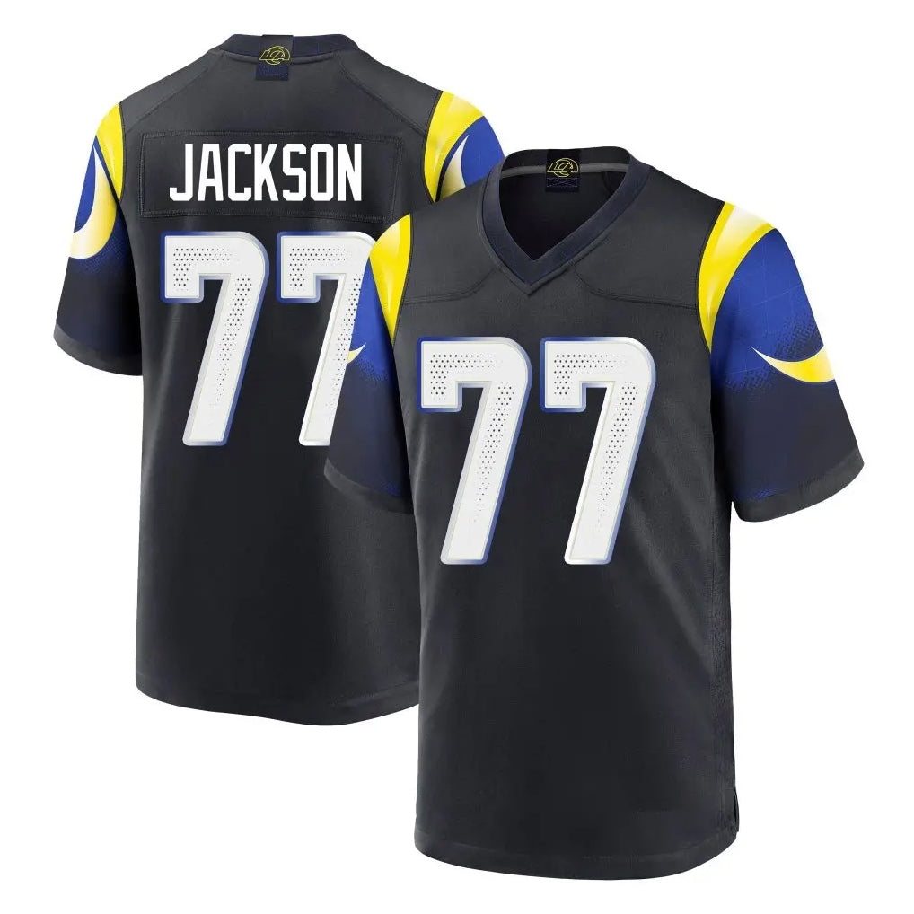 Kdoa LA.Rams #77 Alaric Jackson Player Black Midnight Rivalries Collection Home Game Stitched Jerseys