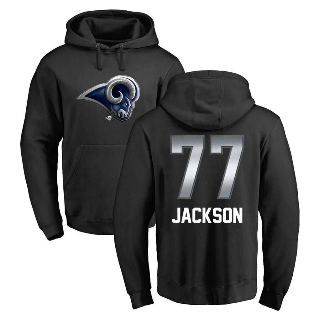 Kdoa LA.Rams #77 Alaric Jackson Player Black Pullover Hoodie Limited Game Stitched Jerseys