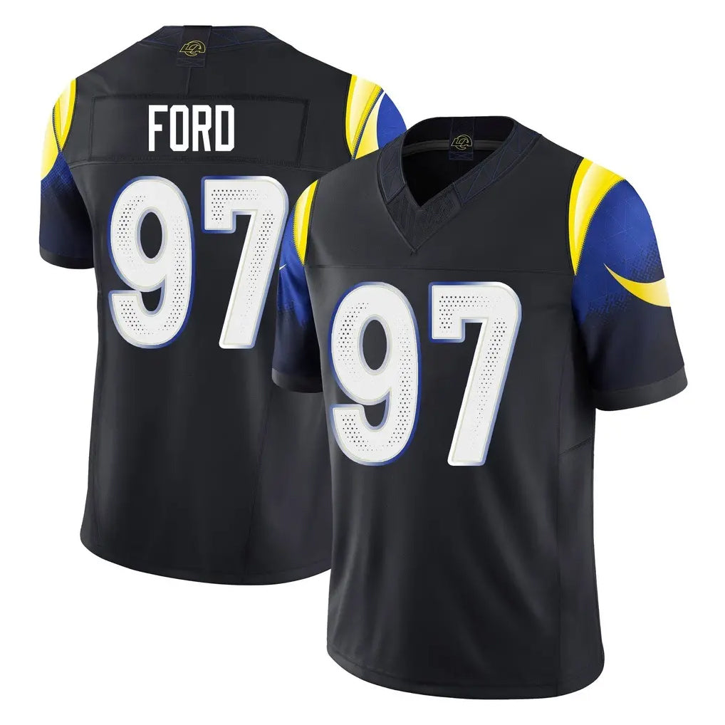 Kdoa LA.Rams #97 Poona Ford Player Black Midnight Rivalries Collection Limited Home Game Stitched Jerseys