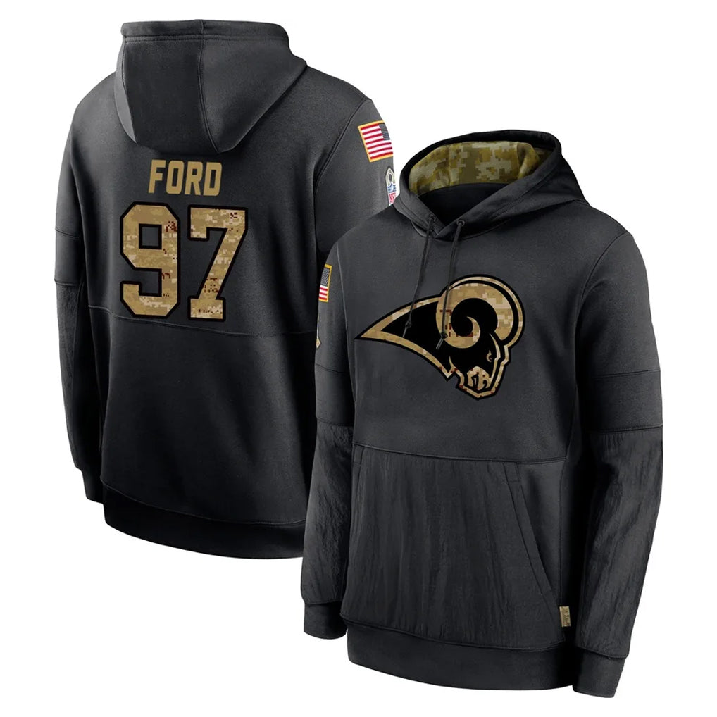 Kdoa LA.Rams #97 Poona Ford Player Black Salute to Service Hoodies Limited Game Stitched Jerseys