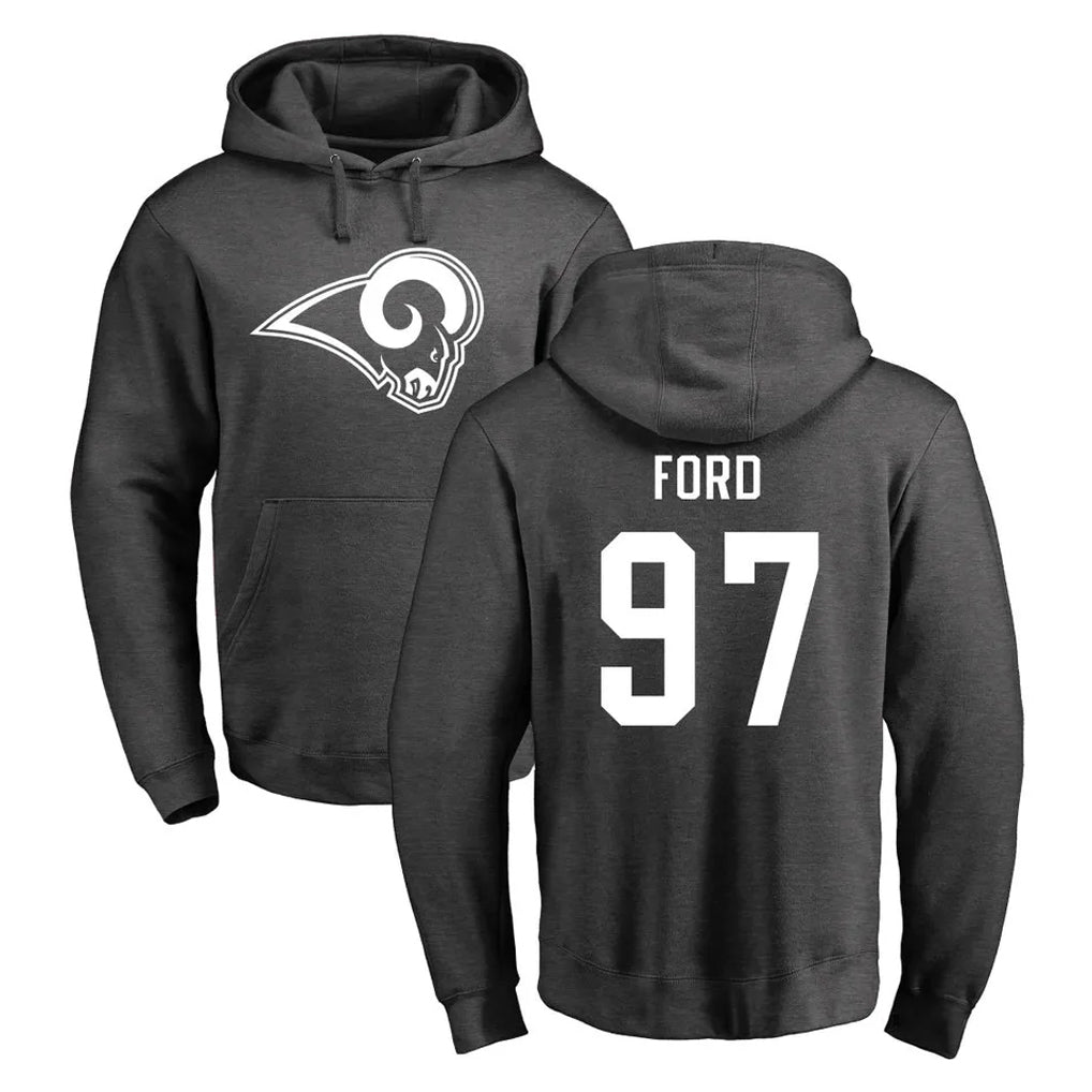 Kdoa LA.Rams #97 Poona Ford Player Gray Pullover Hoodie Limited Game Stitched Jerseys
