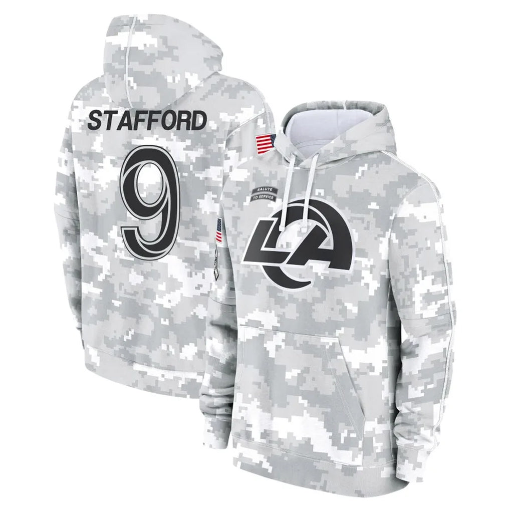 Kdoa LA.Rams #9 Matthew Stafford Player Arctic Camo Salute to Service Hoodies Limited Game Stitched Jerseys