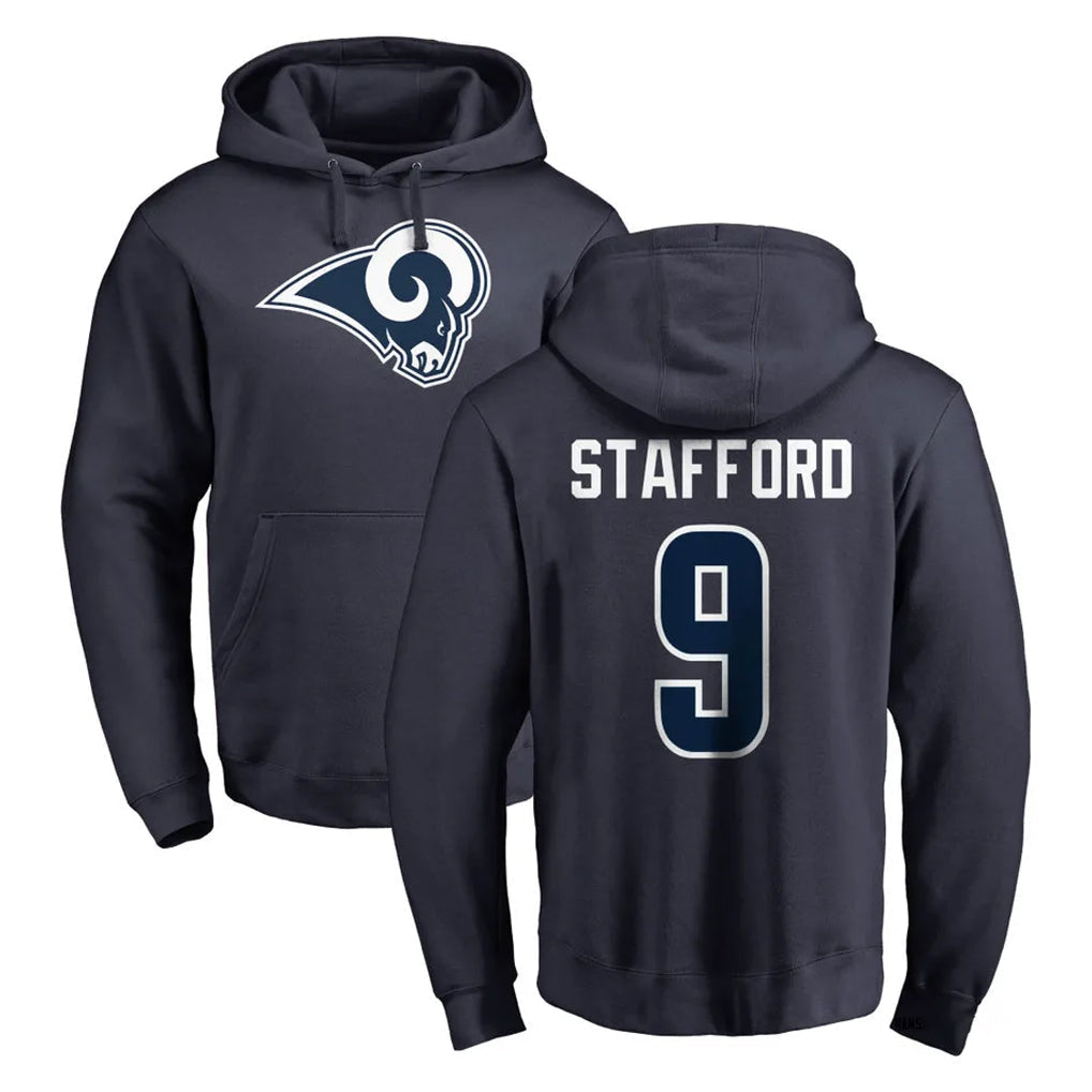 Kdoa LA.Rams #9 Matthew Stafford Player Navy Pullover Hoodie Limited Game Stitched Jerseys