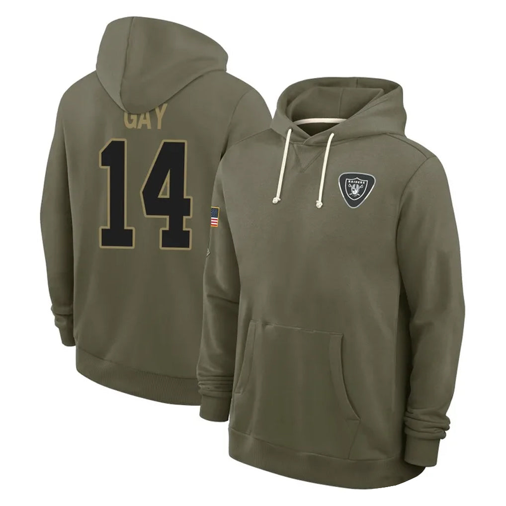 Kdoa LV.Raiders #14 Matt Gay Player Olive Salute to Service Pullover Hoodies Limited Stitched Jerseys