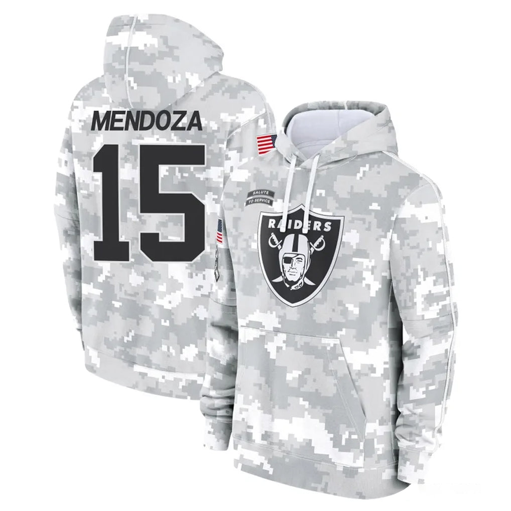 Kdoa LV.Raiders #15 Fernando Mendoza Player Arctic Camo Salute to Service Hoodies Limited Game Stitched Jerseys