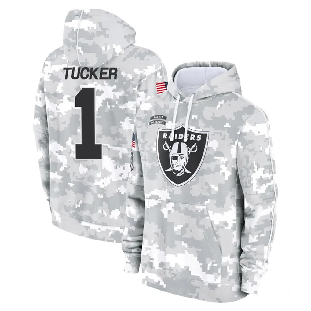 Kdoa LV.Raiders #1 Tre Tucker Player Arctic Camo Salute to Service Hoodies Limited Game Stitched Jerseys