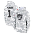 Kdoa LV.Raiders #1 Tre Tucker Player Arctic Camo Salute to Service Hoodies Limited Game Stitched Jerseys