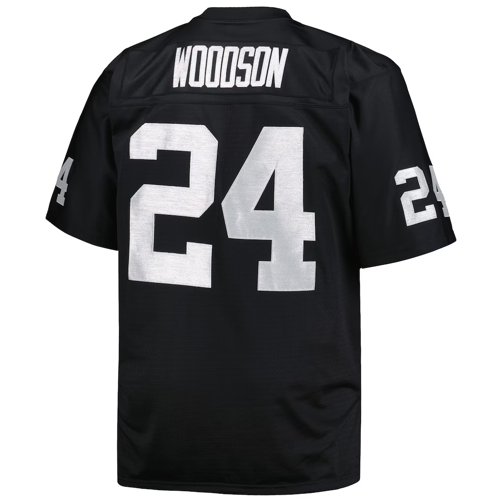 Kdoa LV.Raiders #24 Charles Woodson Mitchell & Ness Black Big & Tall 1998 Retired Player Replica Jersey