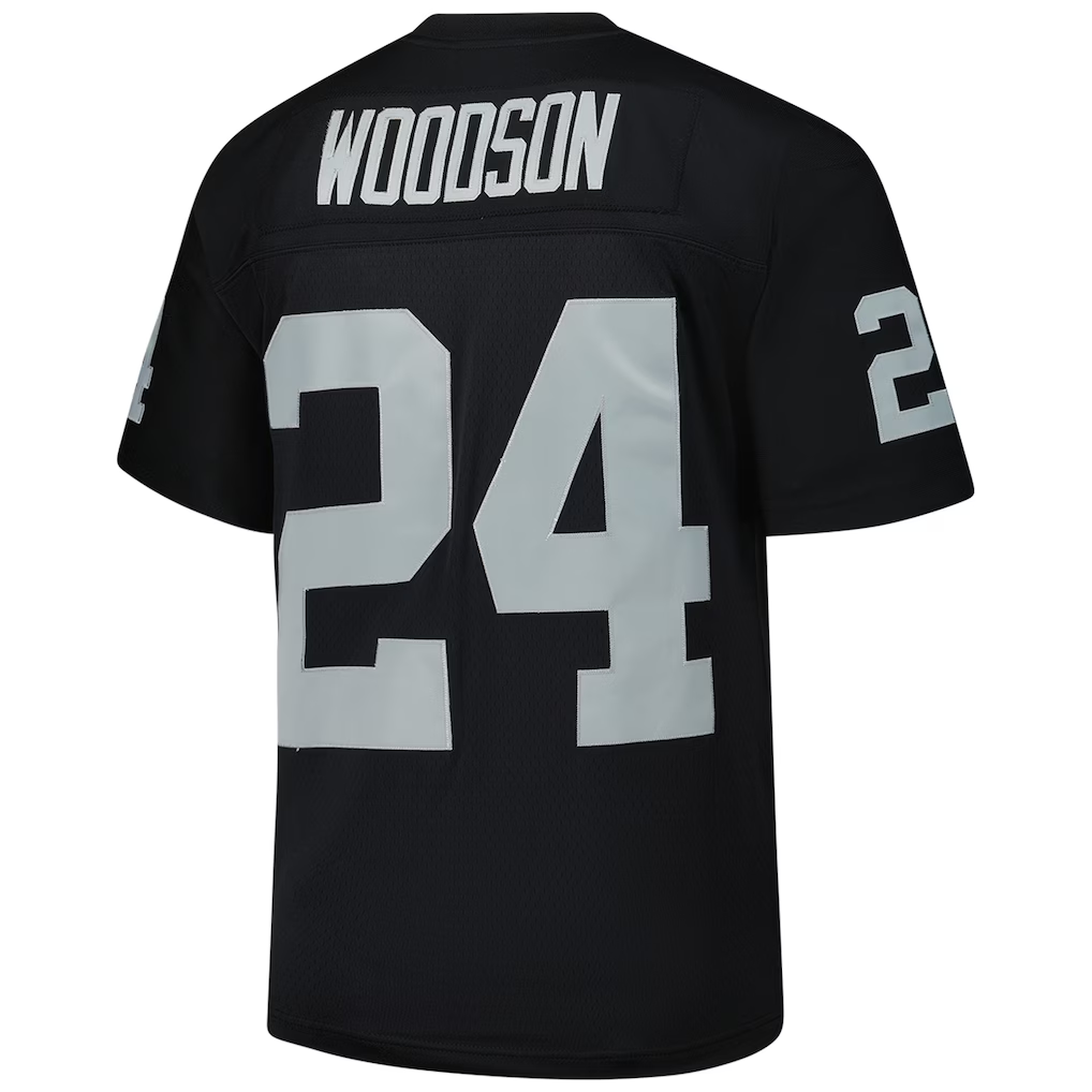 Kdoa LV.Raiders #24 Charles Woodson Mitchell & Ness Black Legacy Replica Jersey Stitched Puhic