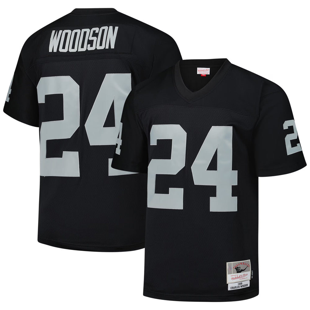 Kdoa LV.Raiders #24 Charles Woodson Player Mitchell & Ness Black Legacy Replica Stitched Jerseys
