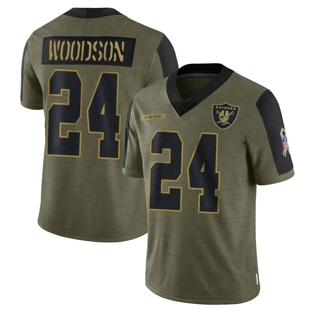 Kdoa LV.Raiders #24 Charles Woodson Player Salute To Service Olive Stitched Jerseys