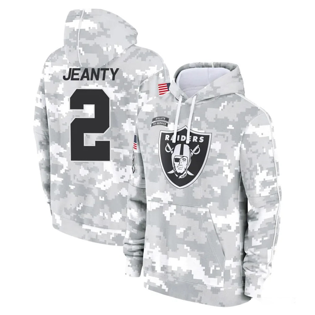 Kdoa LV.Raiders #2 Ashton Jeanty Player Arctic Camo Salute to Service Hoodies Limited Game Stitched Jerseys