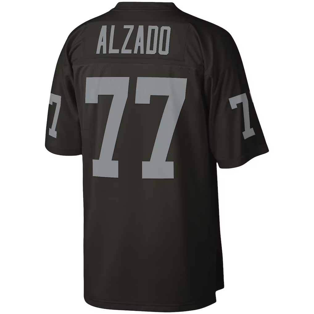 Kdoa LV.Raiders #77 Lyle Alzado Mitchell & Ness Black Legacy Replica Stitched Puhic  Jersey