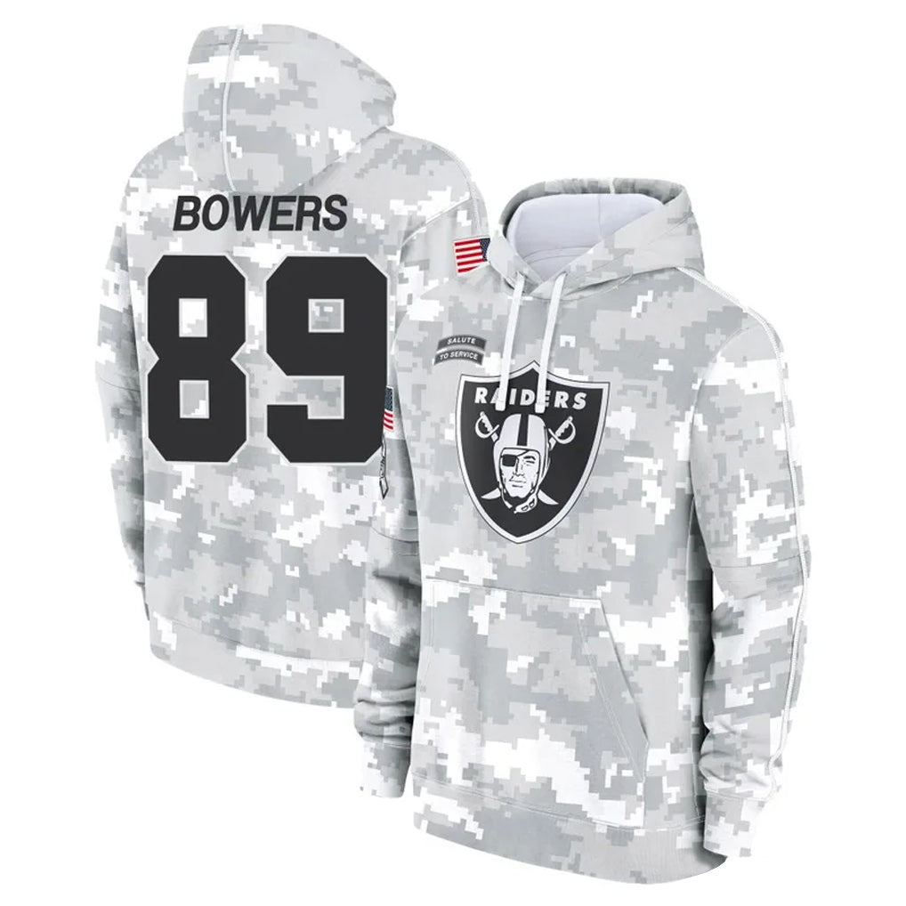 Kdoa LV.Raiders #89 Brock Bowers Player Arctic Camo Salute to Service Hoodies Stitched Jerseys