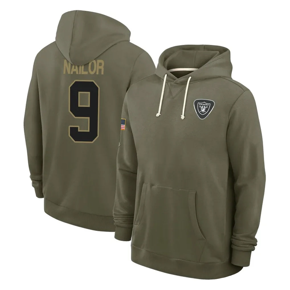 Kdoa LV.Raiders #9 Jalen Nailor Player Olive Salute to Service Pullover Hoodies Limited Stitched Jerseys