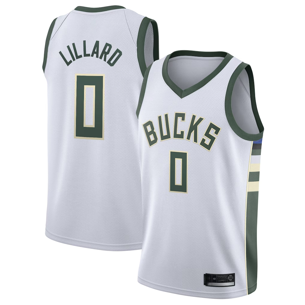 Kdoa M.Bucks #0 Damian Lillard White Swingman Player Jerseys - Association Edition
