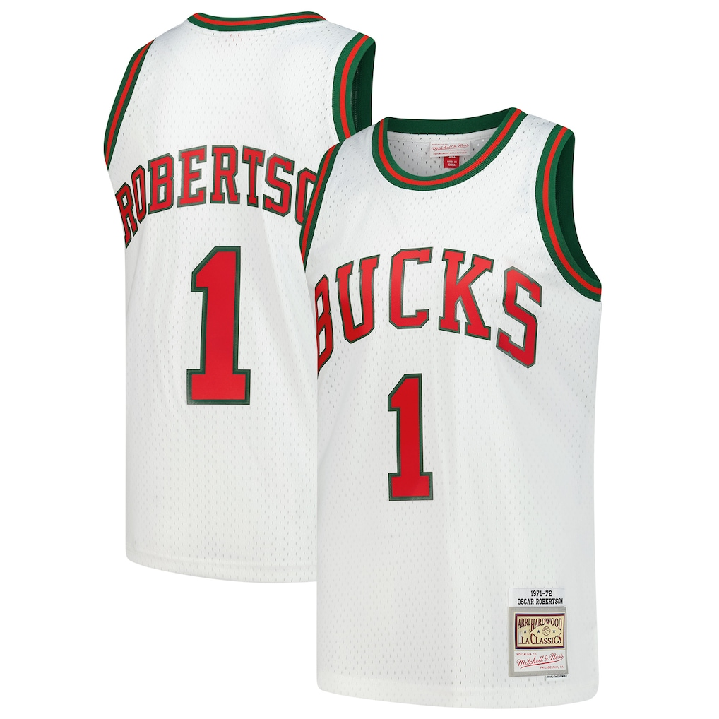 Kdoa M.Bucks #1 Oscar Robertson Mitchell & Ness White Hardwood Classics Swingman Jerseys